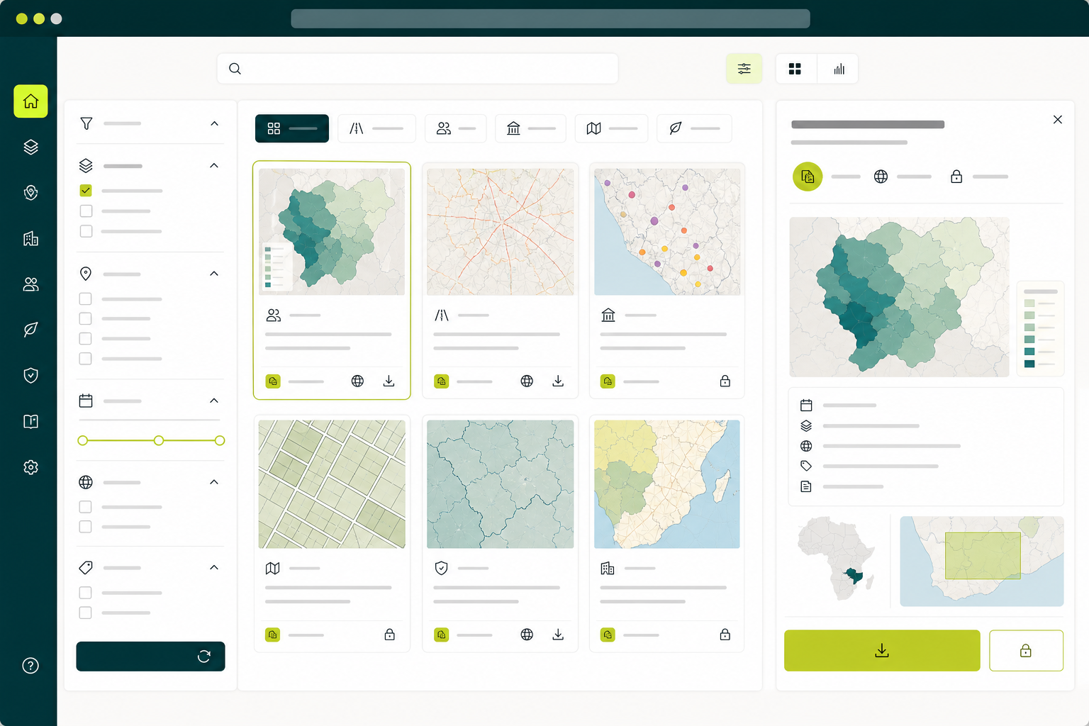 Agizo Intel information marketplace showing searchable data products, category filters and dataset previews